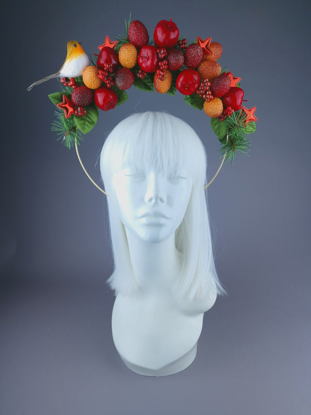 Pearls & Swine: Pine, Fruit & Robin Halo Headdress "Feast"