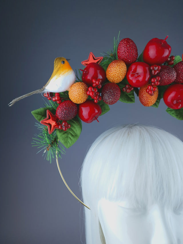 Pearls & Swine: Pine, Fruit & Robin Halo Headdress "Feast"