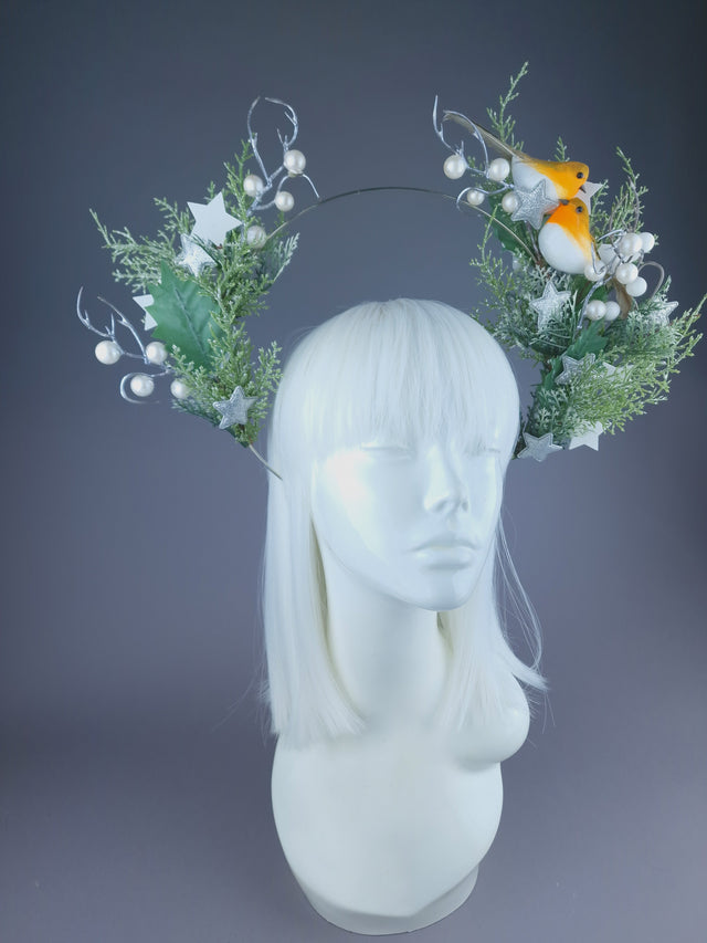 Pearls & Swine: Robin, Stars, Foliage & Pearl Halo Headdress "Peace"