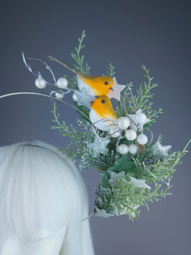 Pearls & Swine: Robin, Stars, Foliage & Pearl Halo Headdress "Peace"
