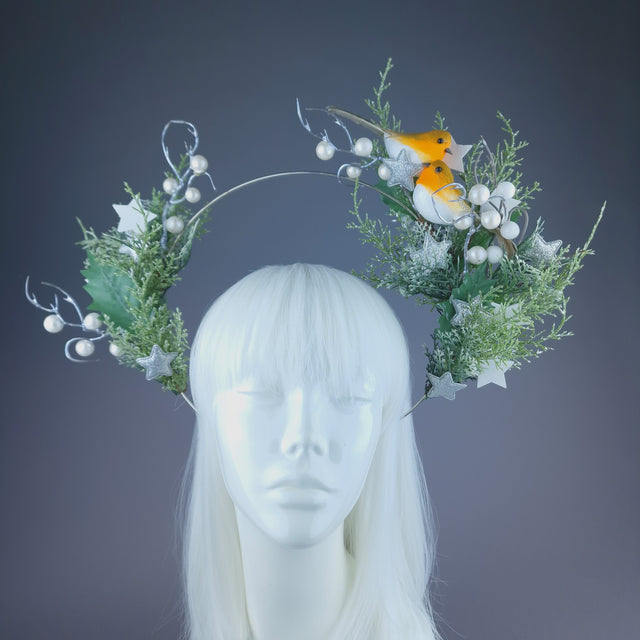 Pearls & Swine: Robin, Stars, Foliage & Pearl Halo Headdress "Peace"