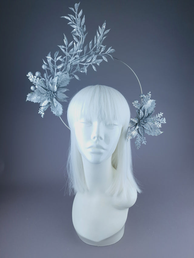 Pearls & Swine: Silver Glitter Flower Halo Headdress "Glint"