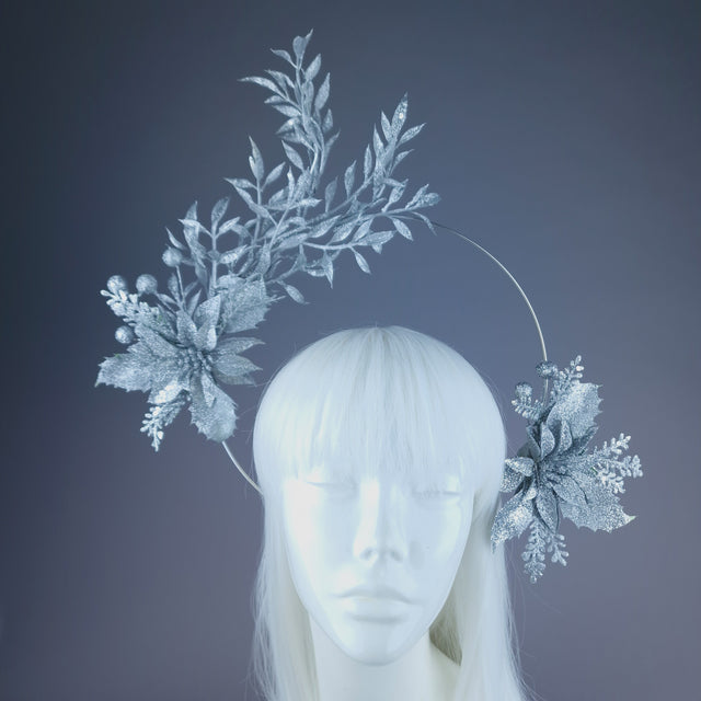 Pearls & Swine: Silver Glitter Flower Halo Headdress "Glint"