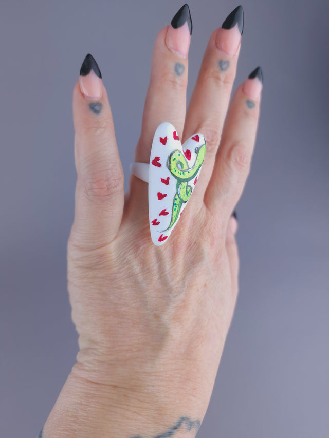 Pearls & Swine: Large Hand Painted Heart Snake Ring