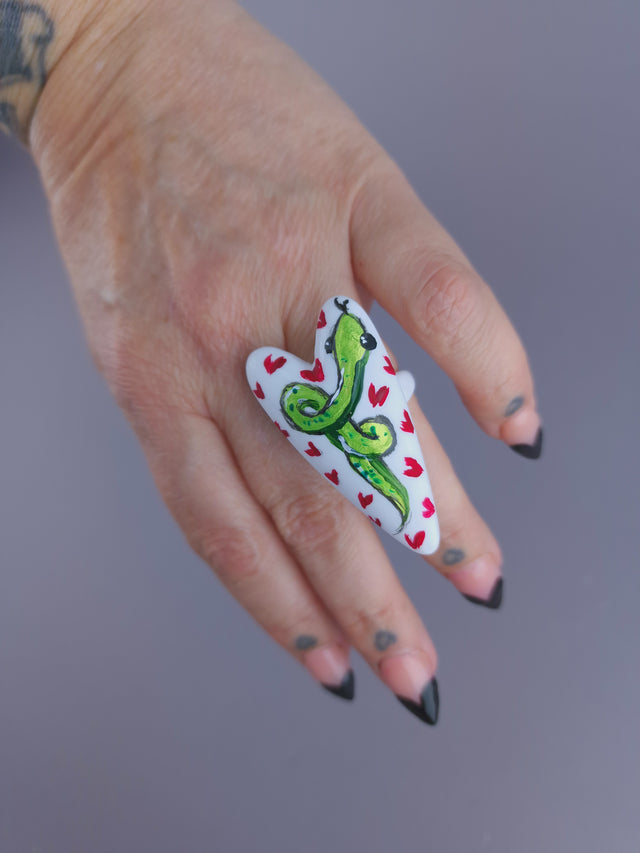 Pearls & Swine: Large Hand Painted Heart Snake Ring