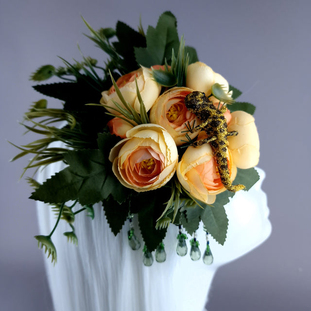 "Lizzy" Flower & Lizard Mini Fascinator
