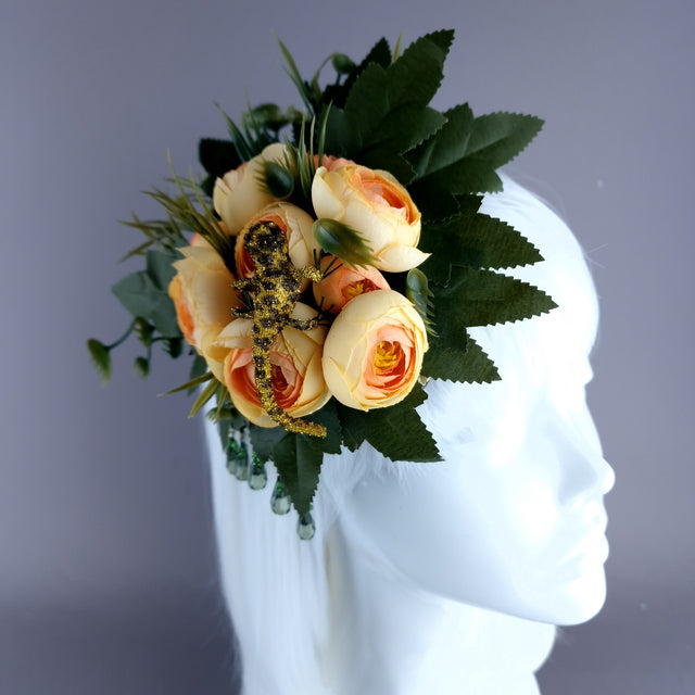 "Lizzy" Flower & Lizard Mini Fascinator