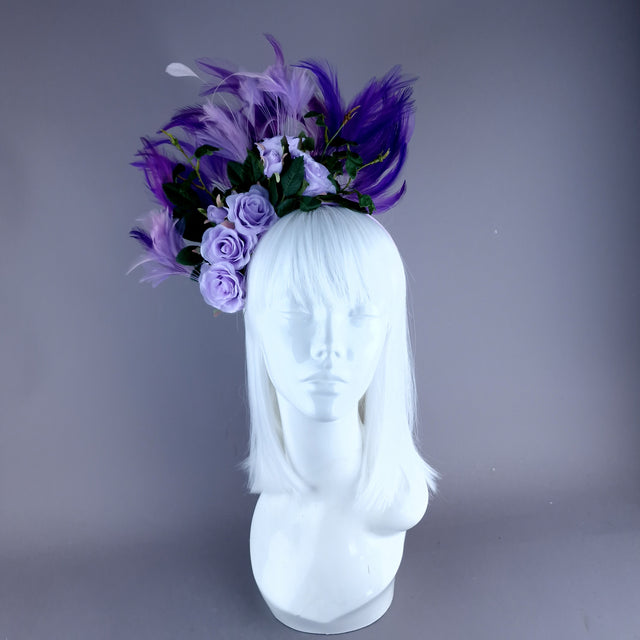 "Aniela" Purple Rose & Feather Headdress