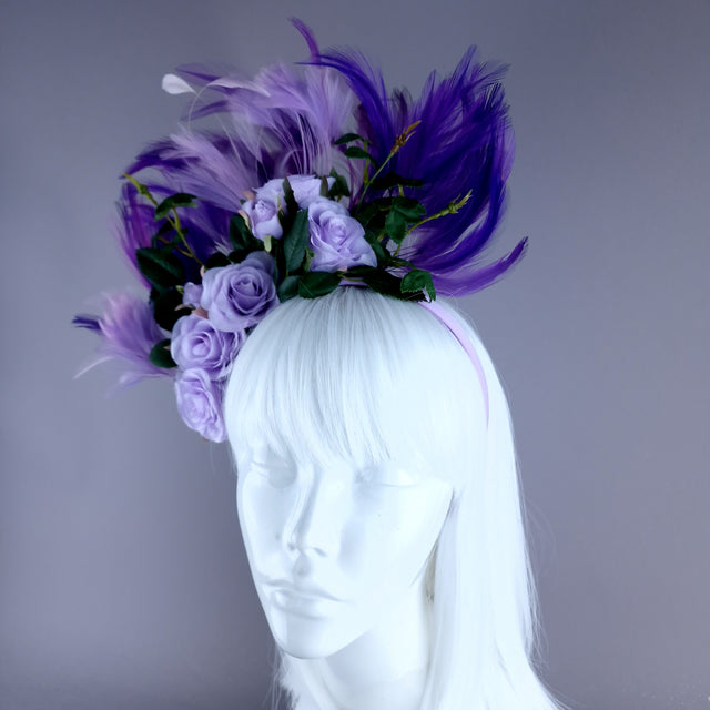 "Aniela" Purple Rose & Feather Headdress