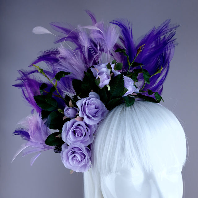 "Aniela" Purple Rose & Feather Headdress