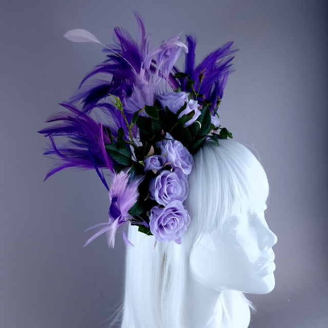 "Aniela" Purple Rose & Feather Headdress