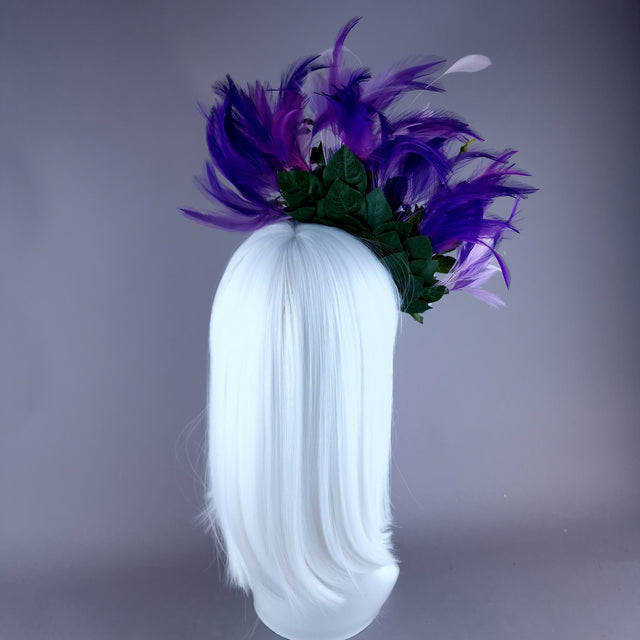 "Aniela" Purple Rose & Feather Headdress
