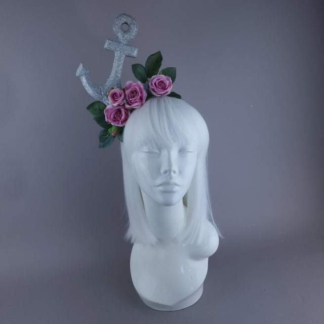 "Umiko" Diamond Glitter Anchor with Pink Roses Headpiece