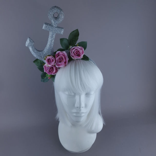 "Umiko" Diamond Glitter Anchor with Pink Roses Headpiece