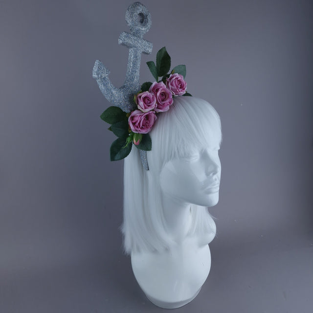 "Umiko" Diamond Glitter Anchor with Pink Roses Headpiece