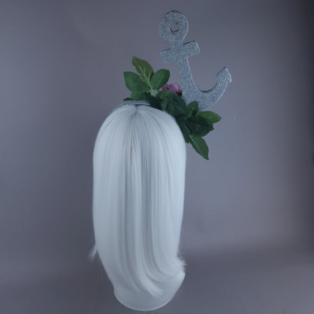 "Umiko" Diamond Glitter Anchor with Pink Roses Headpiece