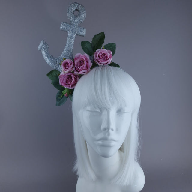 "Umiko" Diamond Glitter Anchor with Pink Roses Headpiece