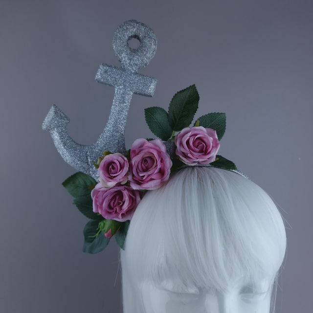 "Umiko" Diamond Glitter Anchor with Pink Roses Headpiece