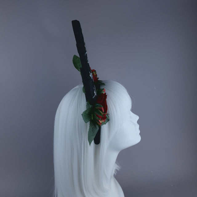 "Umiko" Black Anchor with Red Roses Headpiece