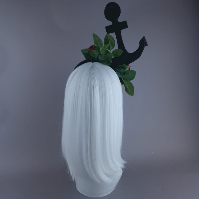 "Umiko" Black Anchor with Red Roses Headpiece