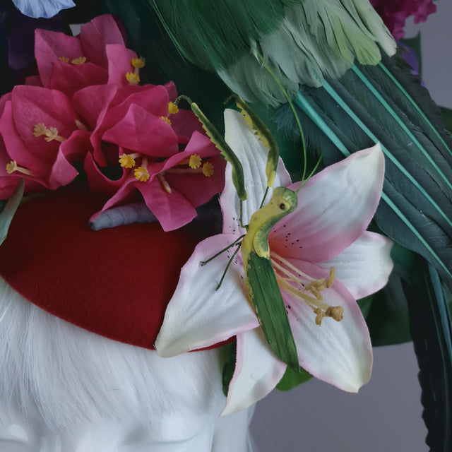 "Isla" Colourful Parrot, Flower & Tropical Leaf Fascinator Hat