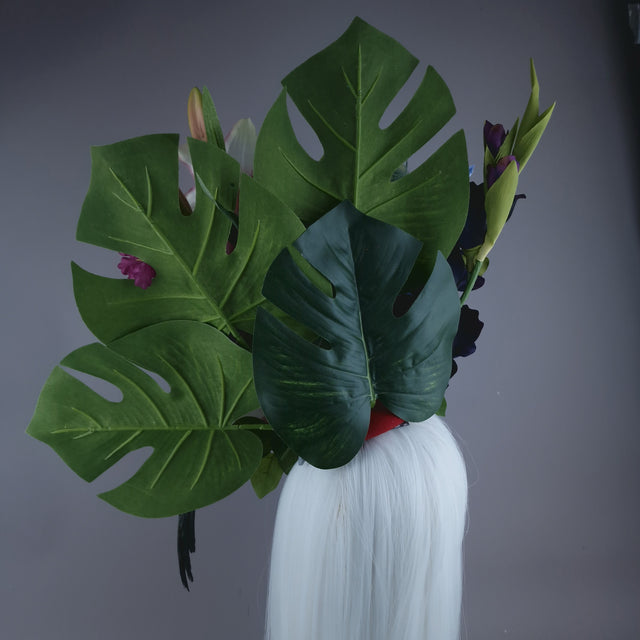 "Isla" Colourful Parrot, Flower & Tropical Leaf Fascinator Hat