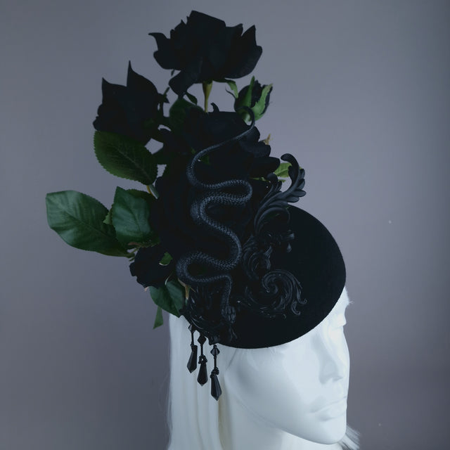 "Asura" Black Roses, Snake & Filigree Fascinator Hat