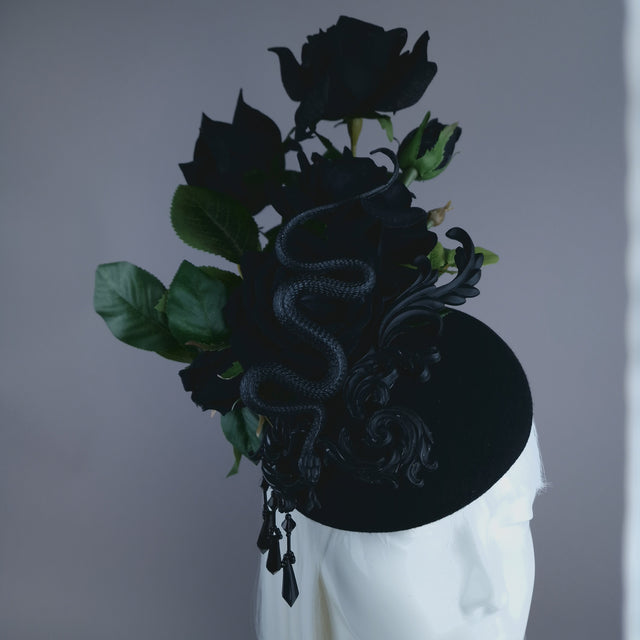 "Asura" Black Roses, Snake & Filigree Fascinator Hat