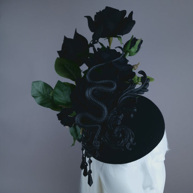 "Asura" Black Roses, Snake & Filigree Fascinator Hat