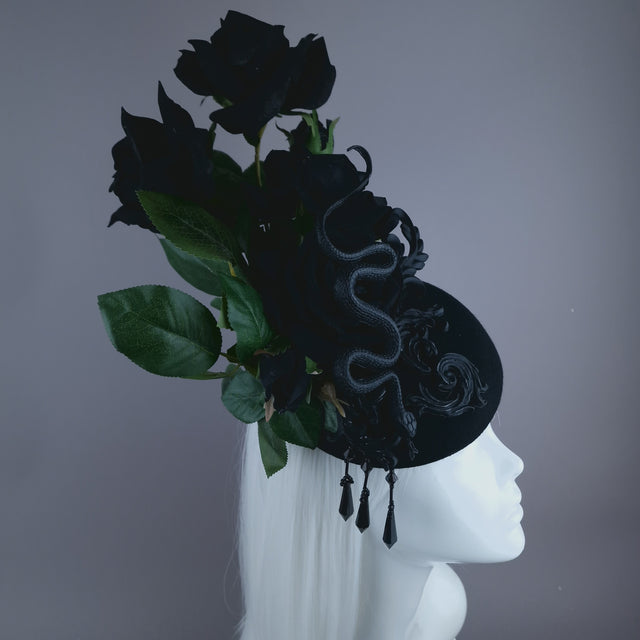 "Asura" Black Roses, Snake & Filigree Fascinator Hat