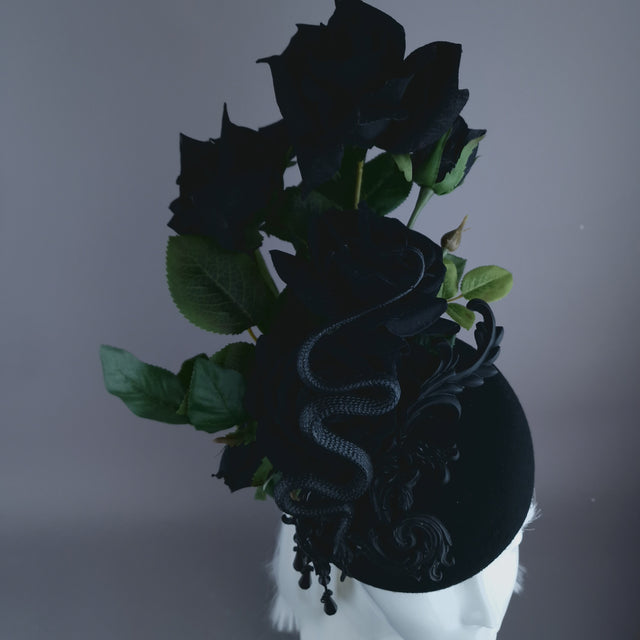 "Asura" Black Roses, Snake & Filigree Fascinator Hat