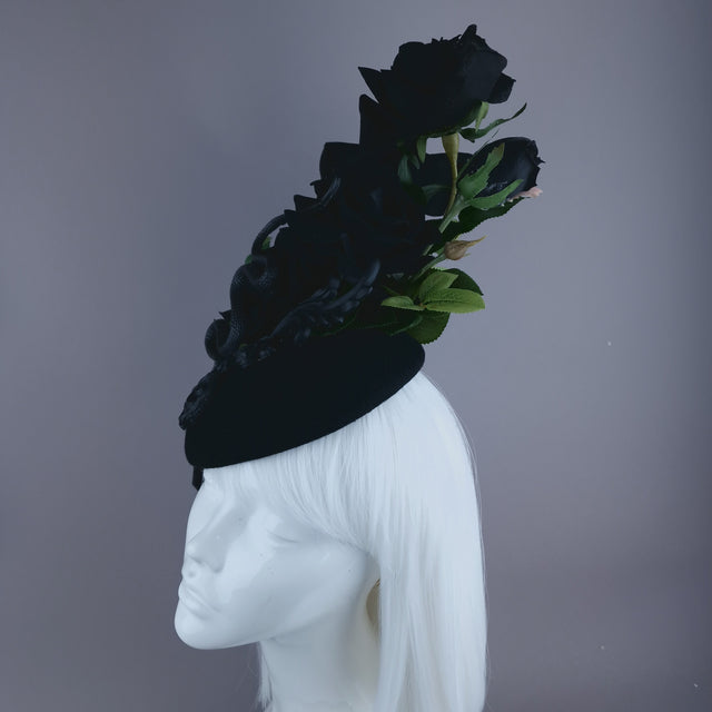 "Asura" Black Roses, Snake & Filigree Fascinator Hat