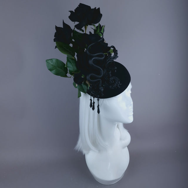 "Asura" Black Roses, Snake & Filigree Fascinator Hat
