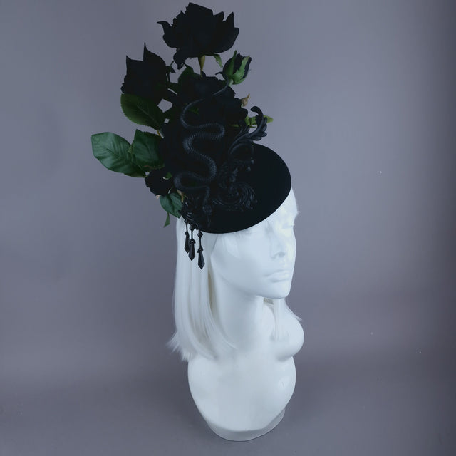 "Asura" Black Roses, Snake & Filigree Fascinator Hat