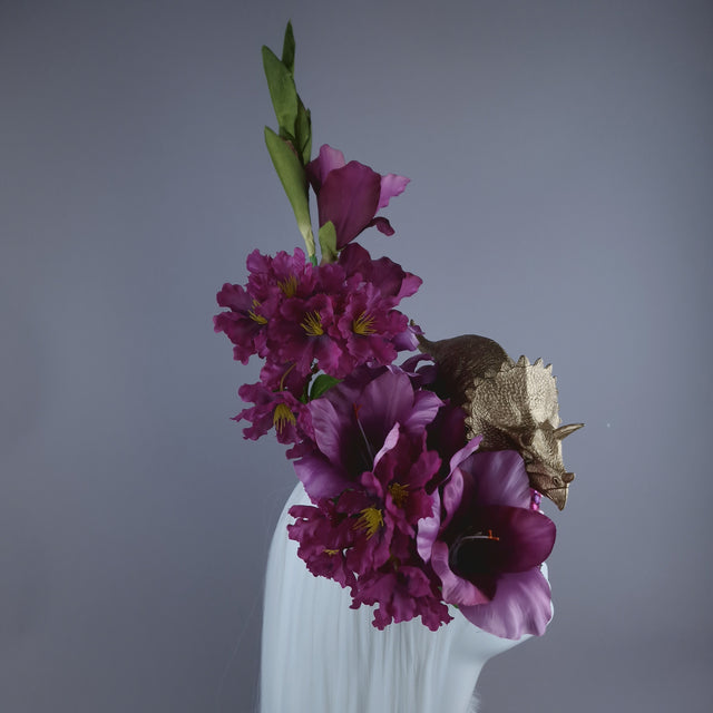 "Trinny" Gold Dinosaur, Pink Flowers & Beads Fascinator Hat