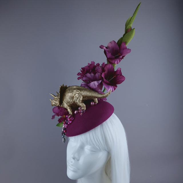 "Trinny" Gold Dinosaur, Pink Flowers & Beads Fascinator Hat