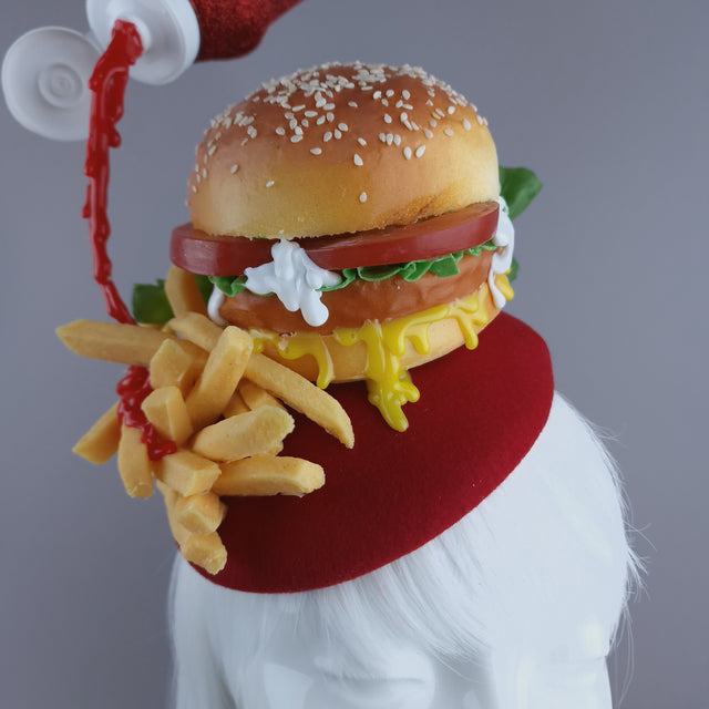 "Royale with Cheese" Burger & Chips Food Fascinator Hat Headdress