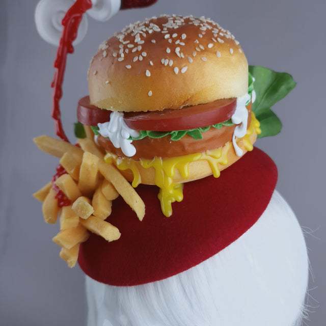 "Royale with Cheese" Burger & Chips Food Fascinator Hat Headdress