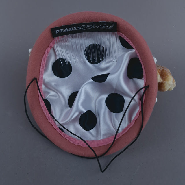 "Mon Vilain" Cherries & Cream Waffle Ear Food Fascinator Hat