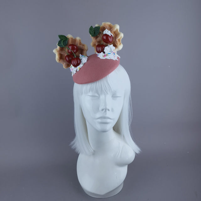 "Mon Vilain" Cherries & Cream Waffle Ear Food Fascinator Hat