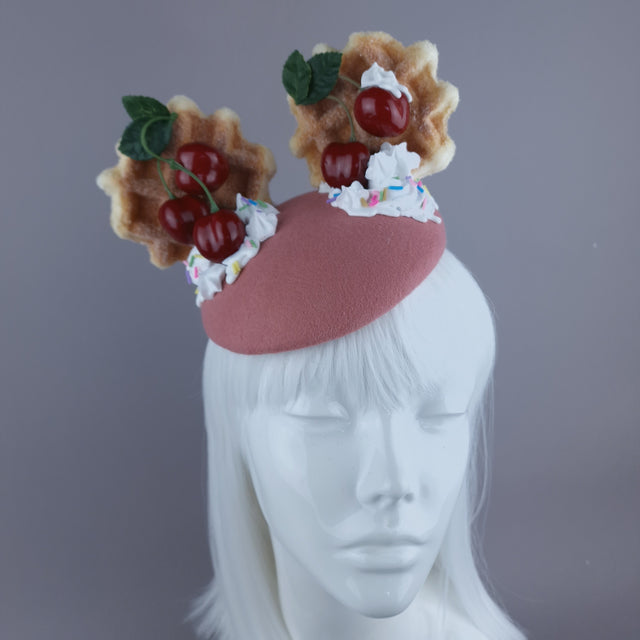 "Mon Vilain" Cherries & Cream Waffle Ear Food Fascinator Hat