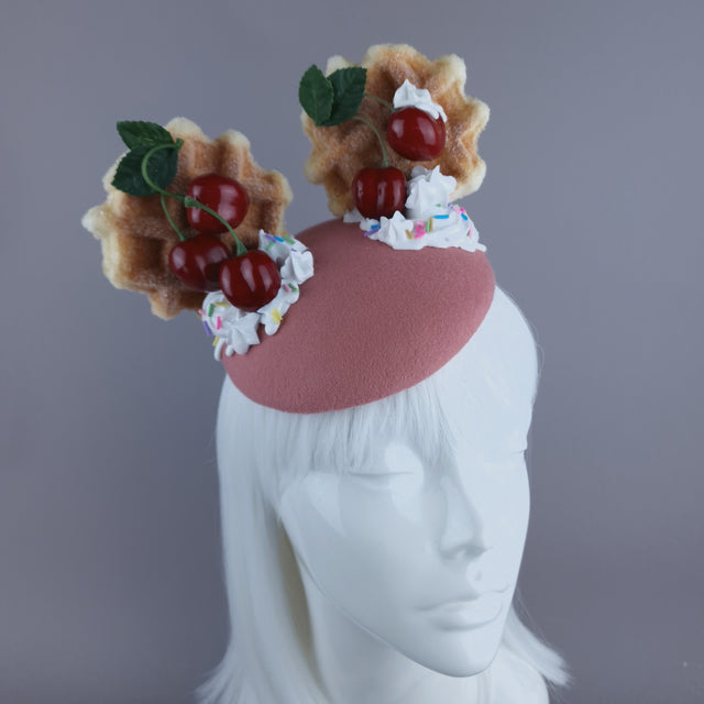 "Mon Vilain" Cherries & Cream Waffle Ear Food Fascinator Hat