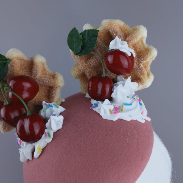 "Mon Vilain" Cherries & Cream Waffle Ear Food Fascinator Hat