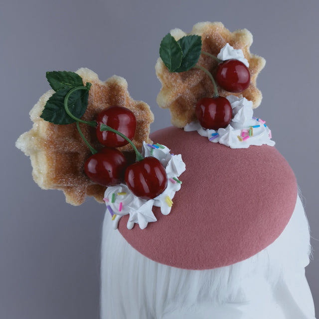 "Mon Vilain" Cherries & Cream Waffle Ear Food Fascinator Hat