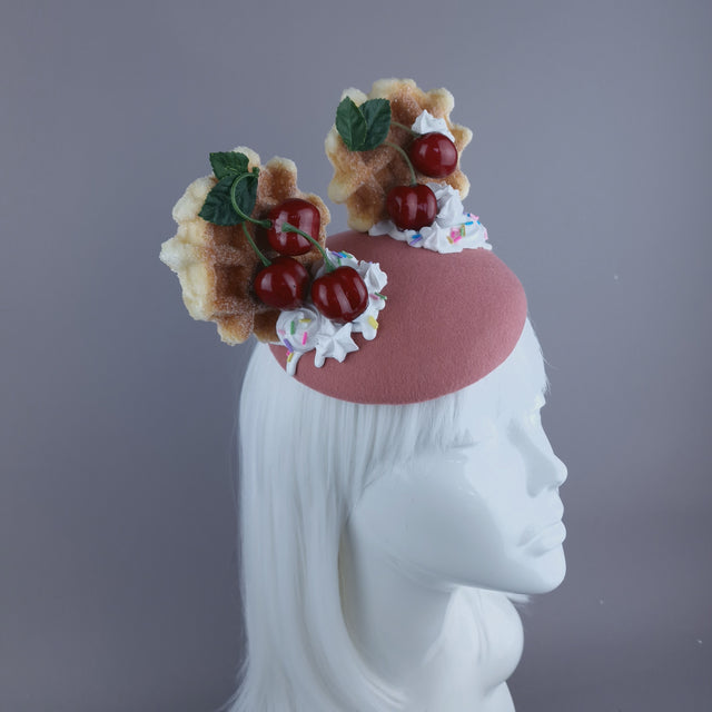 "Mon Vilain" Cherries & Cream Waffle Ear Food Fascinator Hat