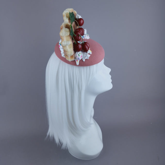 "Mon Vilain" Cherries & Cream Waffle Ear Food Fascinator Hat