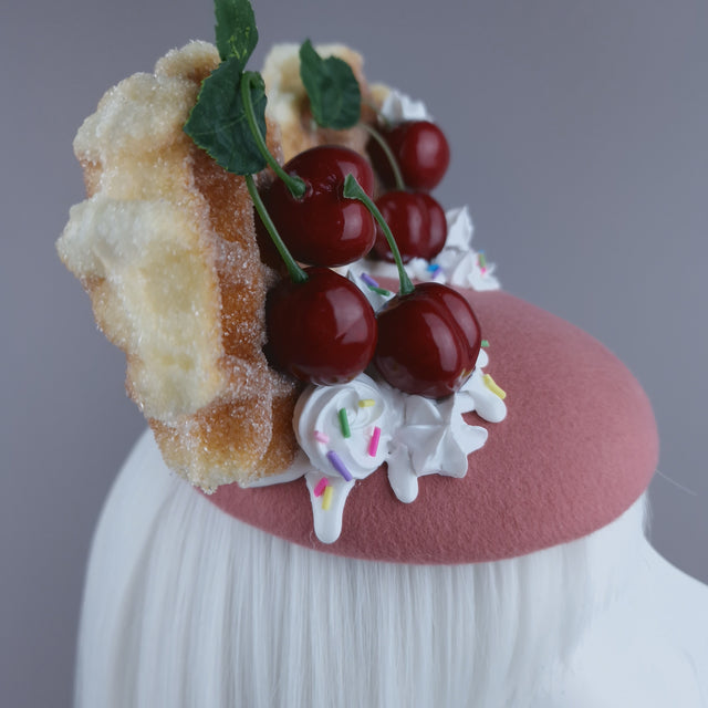 "Mon Vilain" Cherries & Cream Waffle Ear Food Fascinator Hat