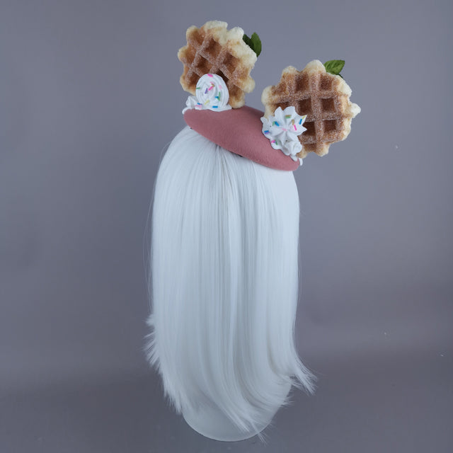 "Mon Vilain" Cherries & Cream Waffle Ear Food Fascinator Hat