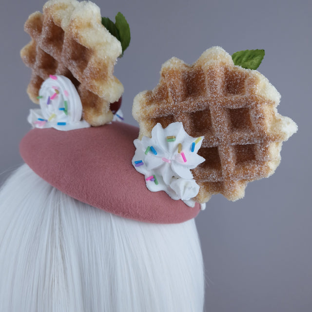 "Mon Vilain" Cherries & Cream Waffle Ear Food Fascinator Hat