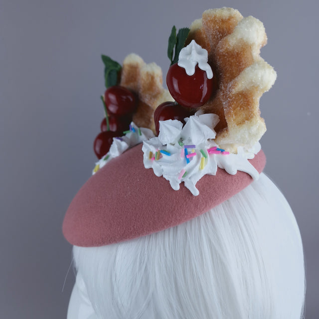 "Mon Vilain" Cherries & Cream Waffle Ear Food Fascinator Hat